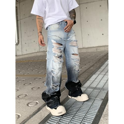 Ripped Baggy Jeans for Men Stylish Wide Leg Skater Jeans Loose Fit Denim Pants4