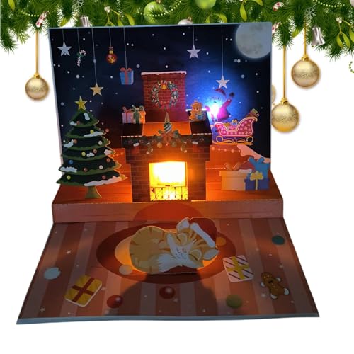 Nuyhgtr Merry Christmas Card, Light and Music Card, Collectible Toy Cards, Holiday Greeting Cards, 20x15 cm, Handmade Merry Christmas Card with Light, Music, and Santa Claus Projection