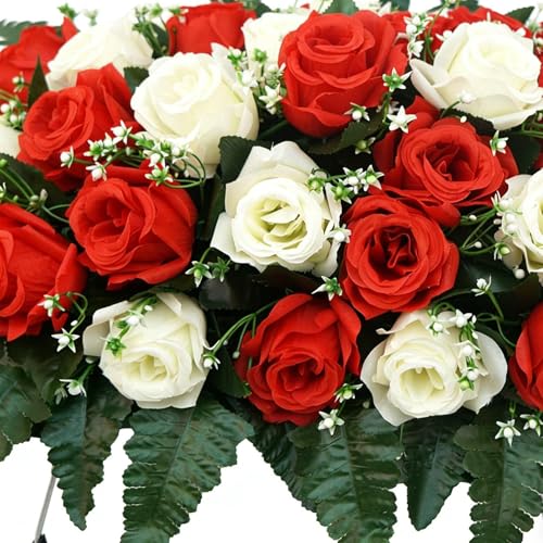Tombstone Flower Saddle - UV-Resistant Artificial Rose Outdoor Grave Decor | Gravestone Saddle Arrangements - for Mother's Day Father's Day Outdoor Display image 2