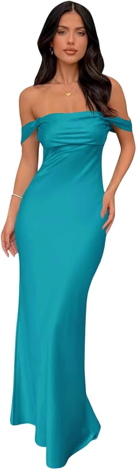 Bedlover Off Shoulder Satin Bridesmaid Dresses Long 2026 Mermaid Ruched Formal Evening Party Gowns
