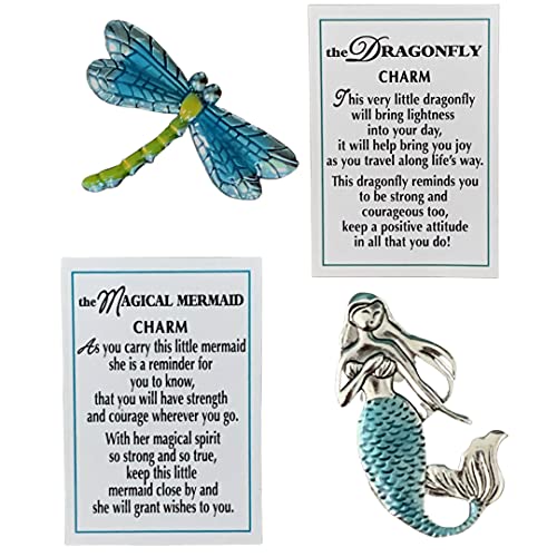 Magical Mermaid Charm & Dragonfly Lucky Pocket Charms & Story Card Small Gift of Good Luck, Magical Stuff