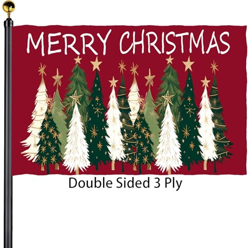 Merry Christmas Flags 3x5 Outdoor Double Sided 3 Ply Heavy Duty Merry Christmas Trees Flags Banner for Outside with 2 Brass Grommets UV protection Fade Resistant for Indoor Outdoor