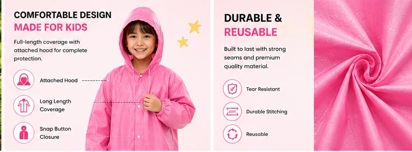 Image of Kids Waterproof & Lightweight EVA Raincoat with Hooded Full Body Rain Protection for Boys and Girls Reusable Rain Wear Pack of 1