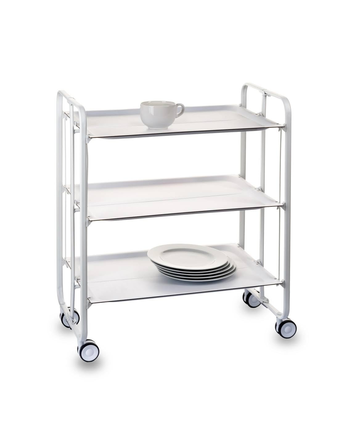 DON HIERRO - Carrito auxiliar con ruedas BAUHAUS, armazón metálico color blanco, 3 bandejas-Blanco