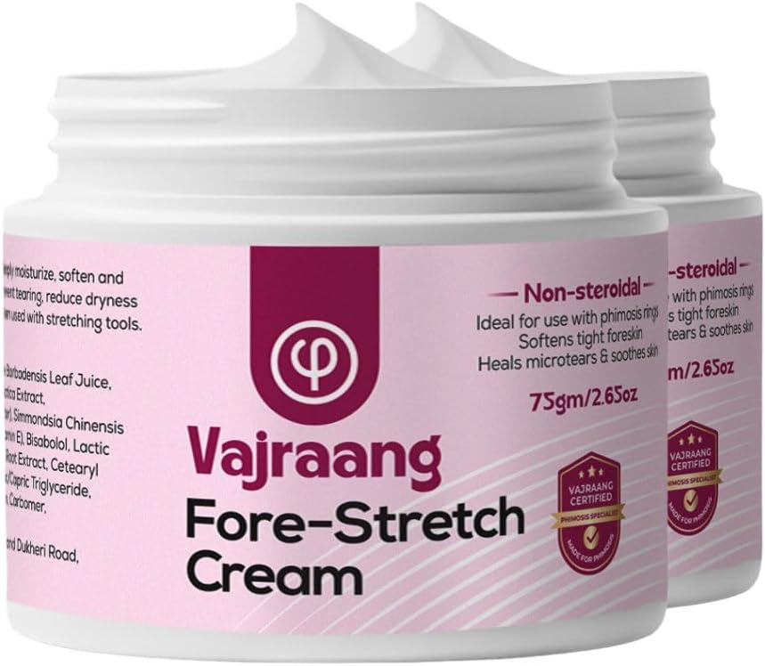 Vajraang Fore-stretch phimosis cream - Phimosis relief - Natural ingredients - Prevents scarring of skin - No Side Effects - (Pack of 2 x 75g)