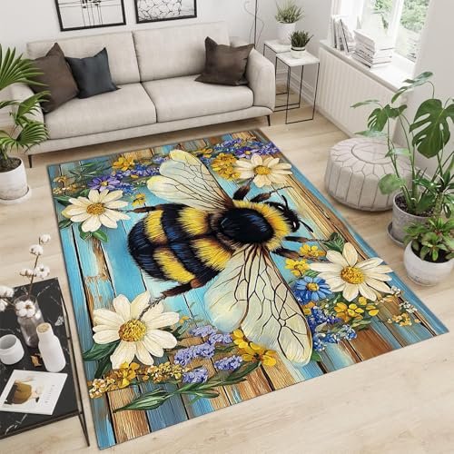 Tapis de salon antidérapant fleurs vintage grand format