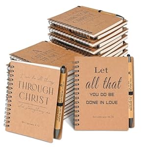 INSADA 30 Sets Bulk Christian Spiral Notebooks with Bamboo Pen Prayer Journal Small Notepad 543×433 Easter Gifts for Church Members Bible Study Groups Church Families