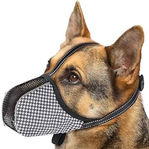 Buaak Muzzle for Medium Dogs, Soft Breathable Mesh, Adjustable Anti-Biting Chewing Licking, Mouth Guard for Beagle, Schnauzer, Shiba, for Grooming, Walking, Training, Vet Visits, Reflective Design (M)