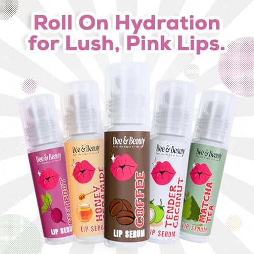 Image of Bee & Beauty Moisturizing Lip Serum Roll On Combo - 5ml Each | With Natural Flavours | Nourishes, Hydrates and Gently Exfoliates | For Men and Women | Natural Pink Lip Roll On For Daily Lip Care