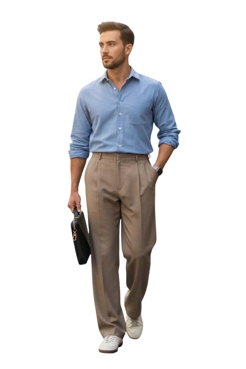 Men’s Korean Style Loose Fit Trousers | High Waist Pleated Casual Pants | Straight Leg Smart Formal & Streetwear Bottom Wear for Men-picture-11