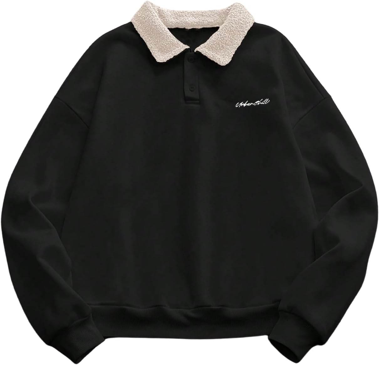 SOLY HUX Men's Letter Embroidery Sweatshirt Long Sleeve Collared Button Pullover Tops Streetwear