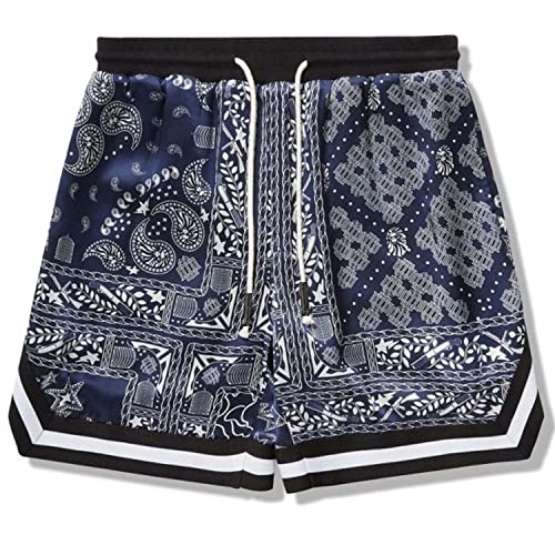HJXX Shorts Herren Sport Shorts Kurz Hosen Streifen Atmungsaktive Shorts zum Fitness, Running, Gym, Basketball,Blau,Medium Cover