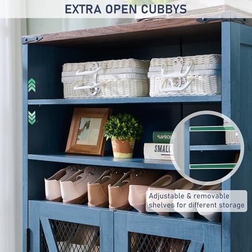 farmhouse shoe cabinet blue in entryway