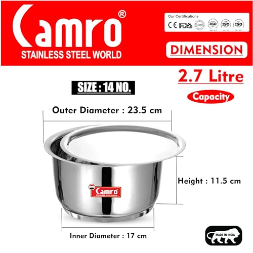 Image of Camro Induction Bottom Tope with Lid (14 No, 2.7 Liters) | (Encapsulated Bottom) Container /Tope /Patila /Bhagona /Cookware | Gas Stove Compatible | 15+Years of Innovation and Quality
