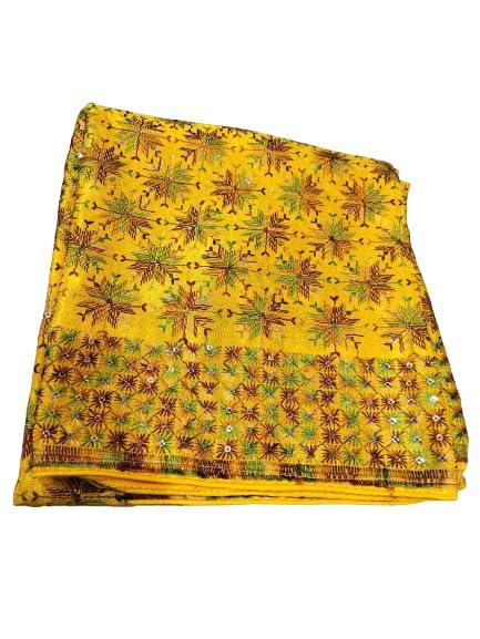 Traditional Phulkari Embroidered Dupatta, Red with Gold Thread Work, Handcrafted Punjabi phulkari 2.50 metter-picture-33