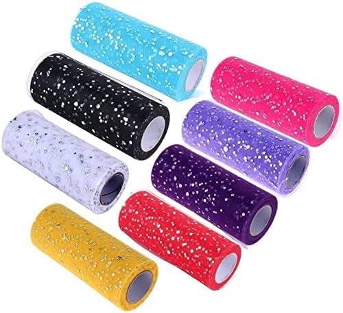 Sequin Tulle Fabric Roll, Tutu Tulle with Glitter Sequin 6 Inch 25 Yards Knit Apparel Sewing Mesh Bow Banquet Decoration Gift Wrap Organza Trim Wedding Favor (Purple)