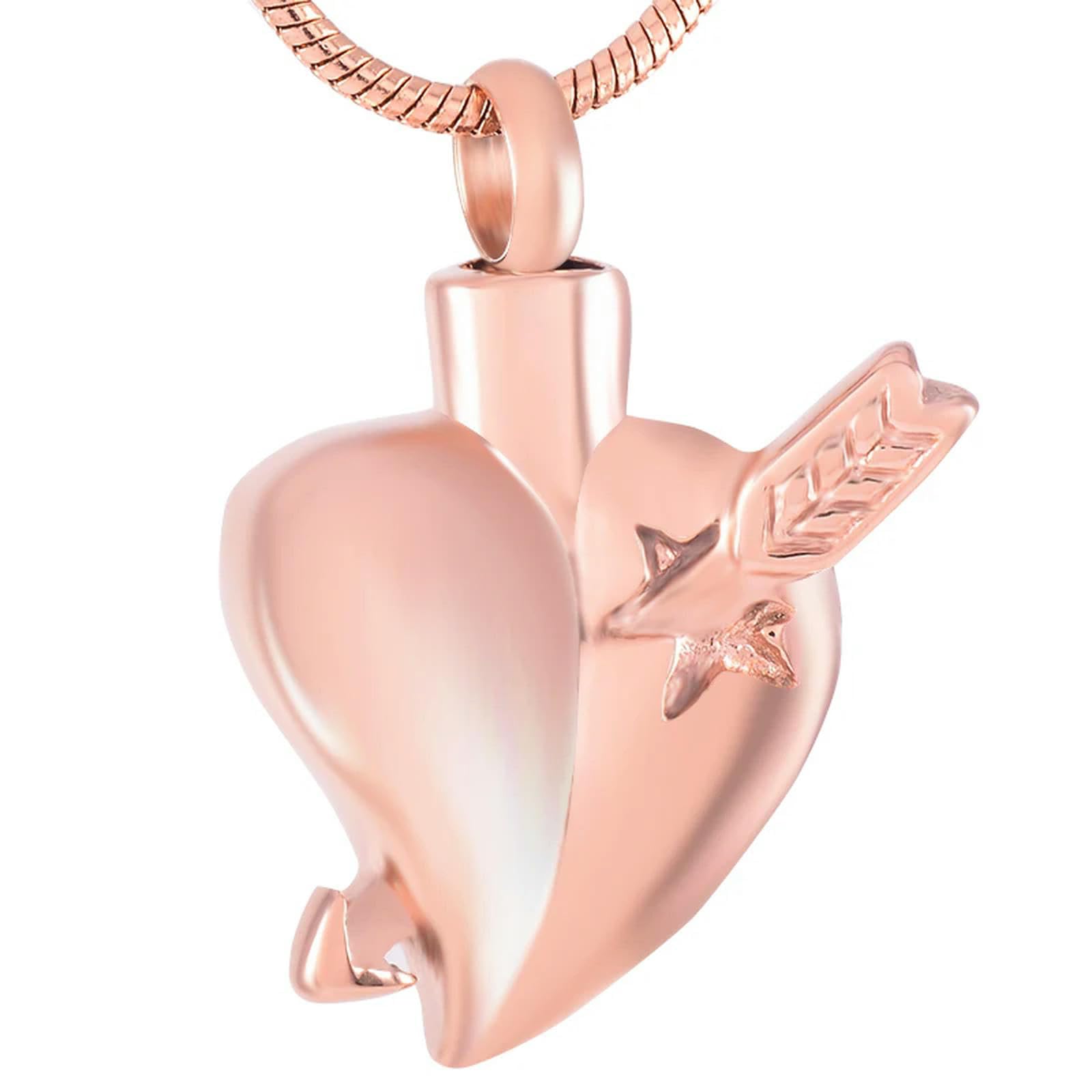 Collier urne funéraire cœur fléché or rose un amour éternel