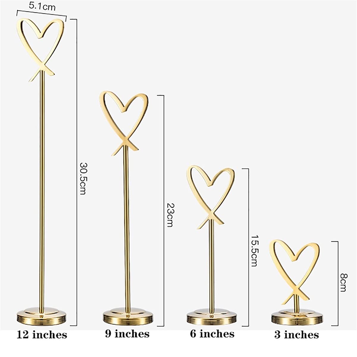 Tischnummer Halter Platzkartenhalter, 10 Stück Halter for Hochzeiten, Bilderständer in Herzform aus Edelstahl(6 inches)