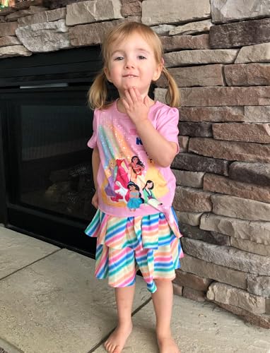 Image of Disney Frozen Elsa Stitch Minnie Princess Toddler Girls' T-Shirt & Double Ruffle Skirt 2 Piece Outfit Summer Clothes Set 2-9Y