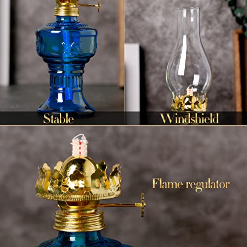Image of 2 Pcs Oil Lamps for Indoor Use, Hurricane Kerosene Lamp, Blue