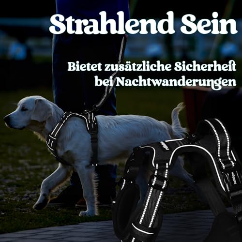 rabbitgoo Hundegeschirr Grosse Hunde, Verstellbare Geschirr Hund ohne Zug & Würgen, Anti Zug Hundegeschirr mit Griff, weich Gepolsterte Reflektierende Brustgeschirr, Schwarz L