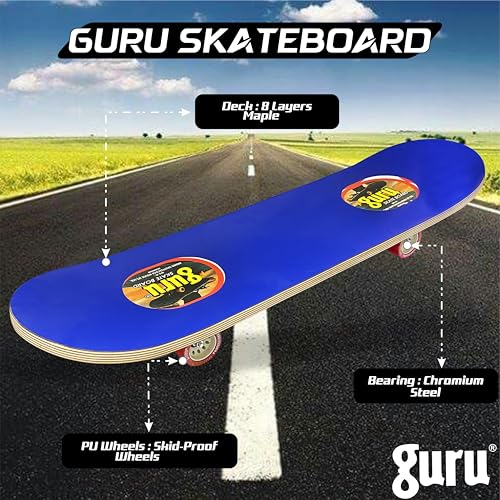 Image of GURU Skateboard, Wooden Non-Slip Skateboard for Kids, Adult, Casterboard /Skate Board /Hoverboard /Longboard for Beginners, Learners, Training Purpose for All Age Group
