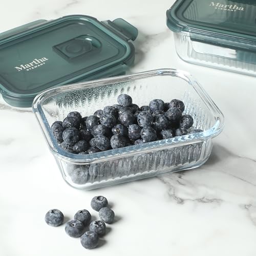 Image of Martha Stewart Shadowbrook 5-Piece Borosilicate Glass Storage Container Set - Airtight Locking Lids, 21.6 oz Meal Prep, Leftover & Lunch Containers, Microwave, Oven & Dishwasher Safe