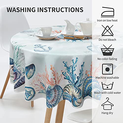 Round Tablecloth 60 Inch, Ship Anchor Rudder Compass Nautical Table Cloth, Stain Resistance, Water Repellent And Wrinkle-Free, Circle Table Cover For Home Kitchen Dining Party Indoor And Outdoor Use #TOP3