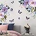 Purple Flower Wall Stickers, Watercolor Flower Wall Decals Butterflies and Nature Plant Removable Vinyl Peel and Stick Wall Art for Living Room Back Drop Girls Bedroom Wall Decoration