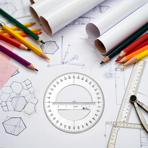 1Pc White 360 Degree Protractor Round Ruler Gauge Angular Drafting Tools Circle Protractor for School Education Office Classroom 6 Inch, Protractors, Writing and Correction Supplies