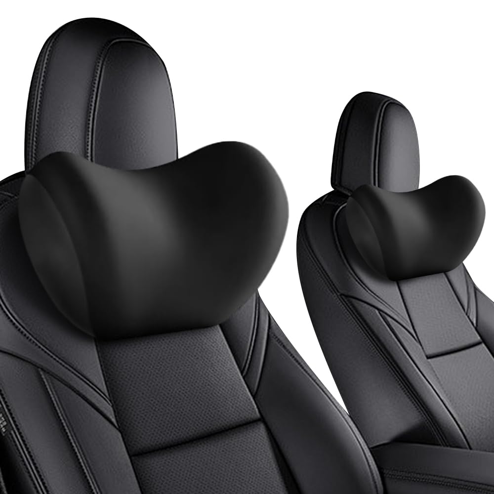 Cuscino per collo auto, 2 pezzi, cuscino poggiatesta auto, cuscino per sedile auto, supporto per la testa per alleviare il dolore al collo, design ergonomico confortevole, nero