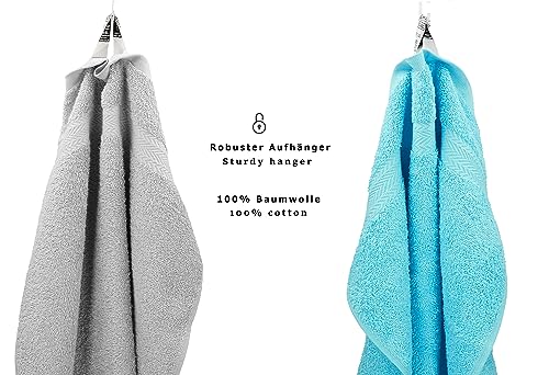 Betz Pack of 10 Guest Towels PREMIUM 100% Cotton 30x50 cm (silver grey & turquoise), Silver Grey/Turquoise - Image 4