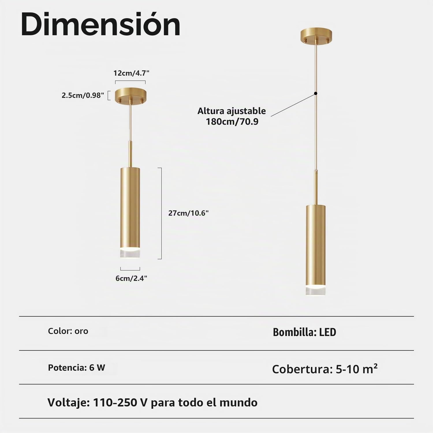 KCO Iluminación LED de oro mini lámpara colgante moderna cocina isla suspension luminaire cilindro pequeño colgante iluminación para dormitorio, comedor (dorado)