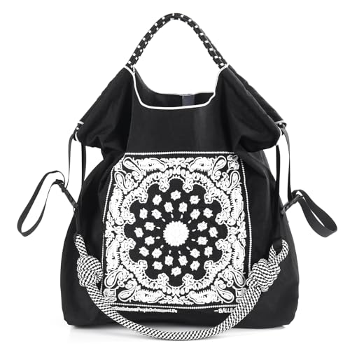Image of Ball&Chain Summer Embroidery Beach Tote Bag - Stylish, Spacious, and Perfect for Women,Mom, Friends Great Gift. (Black, Large)