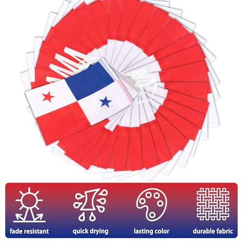 Image of Panama String Flag Pennant Banner, Small Mini Panamanian Flags Bunting Banner, National Country Decoration for School, Party, Sports Events, Patriotic Festival, 33 Feet 30 Flags