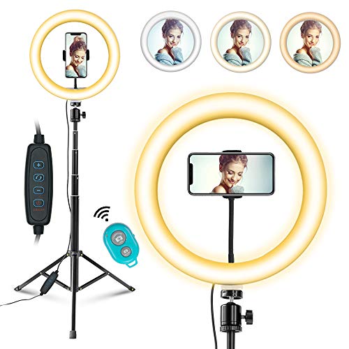 10 Selfie Ring Light with Tripod Stand and Phone Holder for TikTok/YouTube/Photography/Makeup/Live, MOUNTDOG LED Circle Light for iPhone Android Phone, 3 Light Modes & 11 Brightness Level