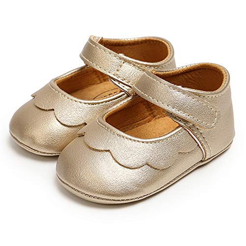 SOFMUO Baby Girls Mary Jane Flats Non-Slip Soft Rubber Sole Infant Sneakers Toddler Princess Dress Walking Shoes(Gold,0-6 Months) - Thumbnail 5