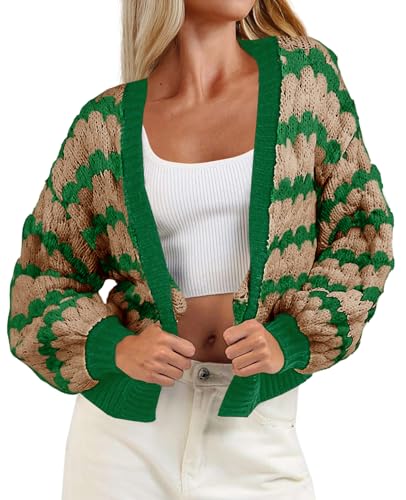 Saodimallsu Womens Cropped Cardigan Striped Open Front Long