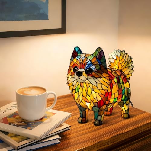 LOMUG Luce notturna decorativa della Pomerania, lampada per cani in resina, lampada a LED notturna, classe energetica A, lampada decorativa per gli appassionati di cani, decorazione per la camera dei