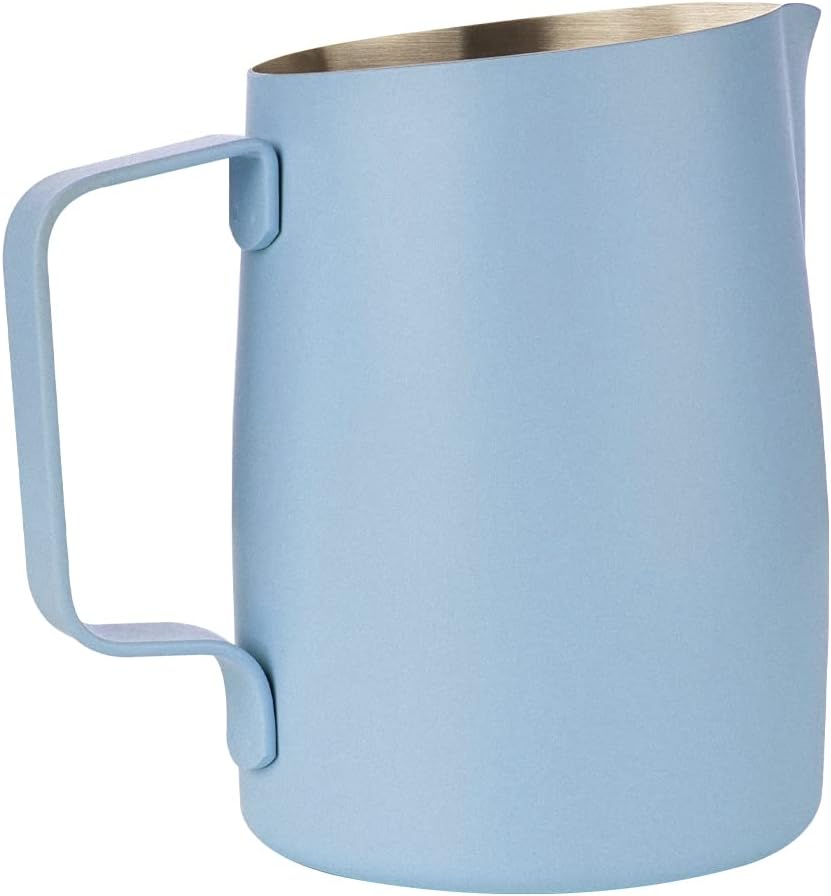 Milk Frothing Pitcher With Handle, 600ml Stainless Steel Steaming Pitcher, Espresso Milk Frother Cup For Coffee Cappuccino Latte Art, Blue