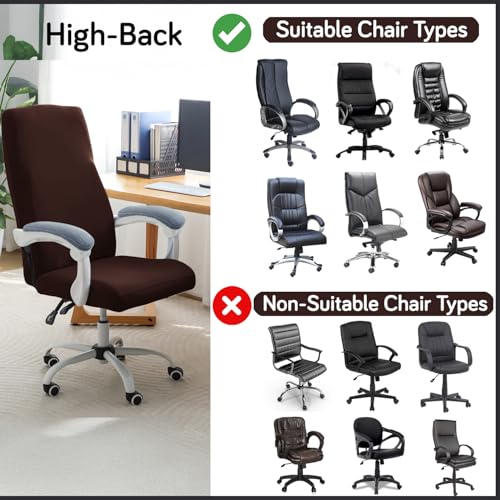 Image of HOKIPO Office Chair Cover for Executive Chair (High-Back) - 140 GSM Stretchable Fabric - Anti-Slip & Washable - Fits Tall & Big Office Chairs, Chocolate Brown (AR-6204-BRN)