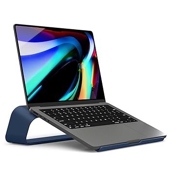 DailyObjects Arete Laptop Stand (Blue) Portable Compatible with MacBook Notebook Tablet Aluminum Ergonomic Tabletop Laptops Upto 16 inch - image, photos