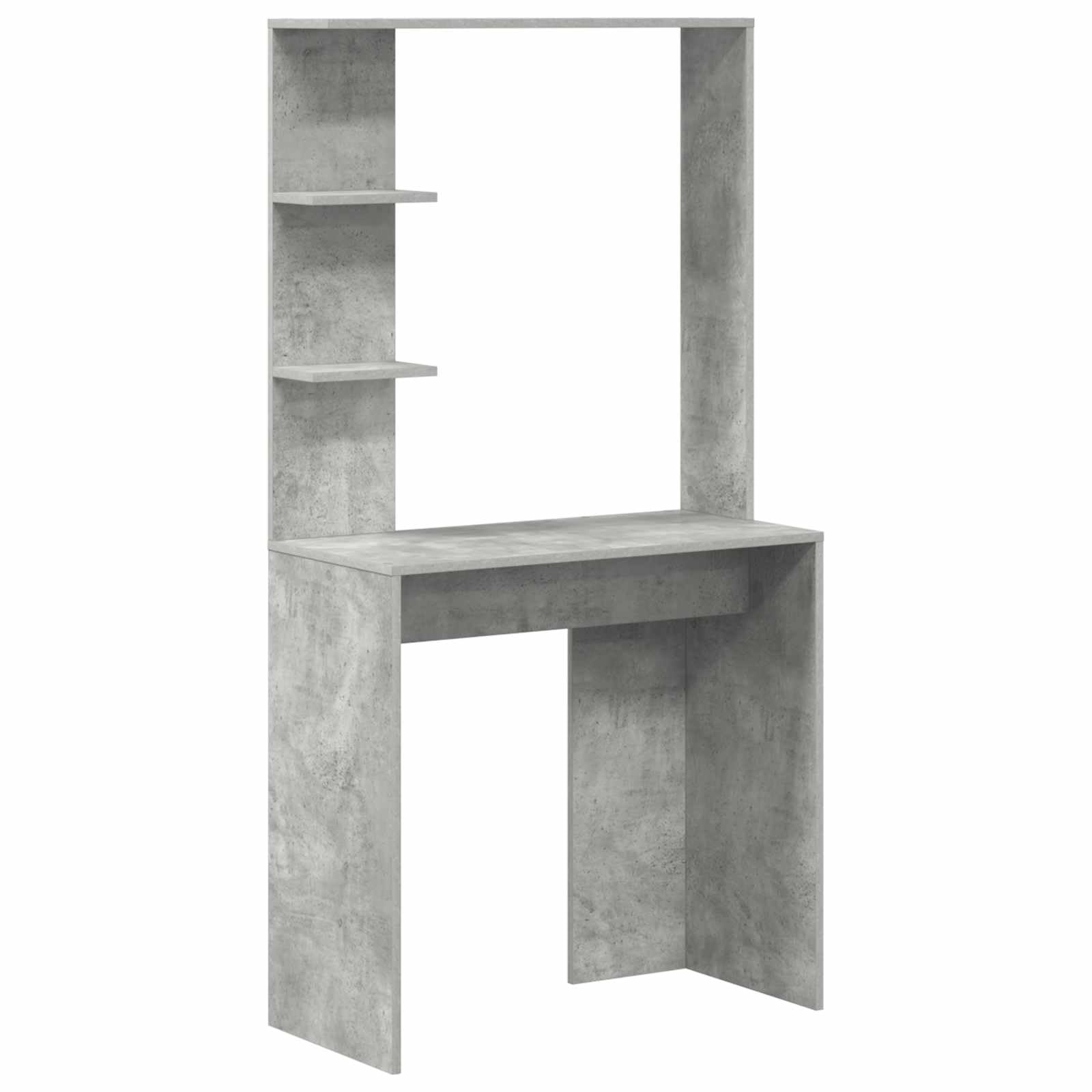 Scrivania in legno grigio cemento con ripiano e ante a cerniera, 113,5 x 39 x 168 cm, postazione di lavoro per ufficio, casa, computer, laptop, ripiano e spazio per riporre oggetti