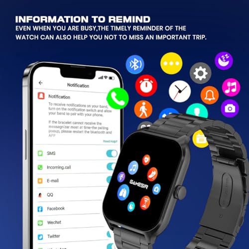 Image of GameSir H9 Smartwatch - Big Display | Bluetooth Calling | Heart Rate & SpO2 Monitor | 100+ Sports Modes | Long Battery | IP68 Waterproof | TFT Display | Design for Men & Women (Metal Black)