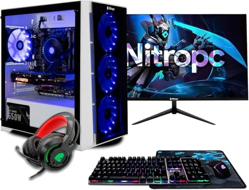 NitroPC - Pack Gold | PC Gaming Completo (Intel Core i5 12400F 6/12 4,40 GHz, RTX 3050 8GB, RAM 16GB, M.2 1TB, Windows 11 | WiFi, Monitor 24", Teclado, ratón, Auriculares) PC sobremesa (Negro)