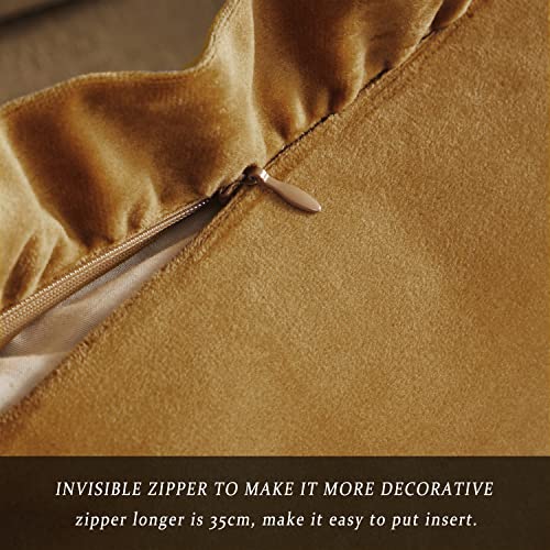 Gigizaza Pack Of 2 Dark Gold Throw Pillow Covers 20X20 Decorative Ruffle Velvet Cushion Cover For Couch Pillowcase #TOP2
