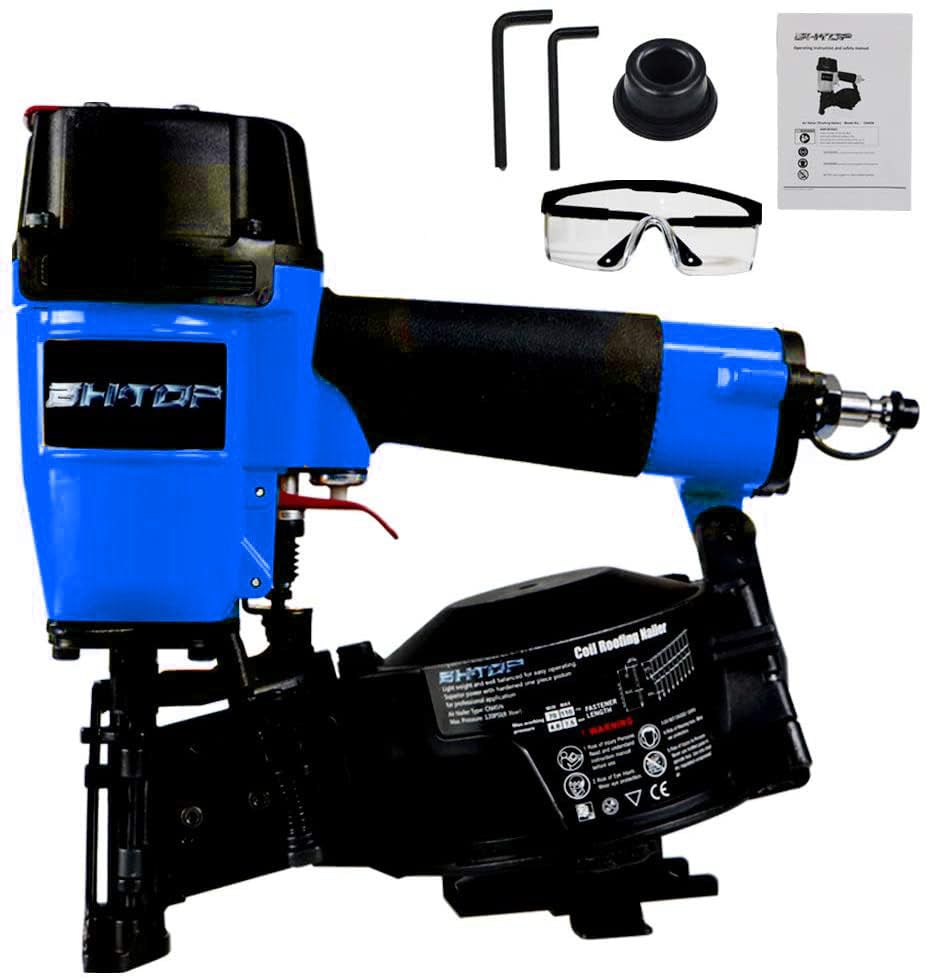 Image of CN45N Roofing Nailer, 15 Degree Roofing Nail Gun, 3 /4-Inch to 1-3 /4-Inch Coil Nails, 120-pcs Load Capacity Coil Nailer in Blue