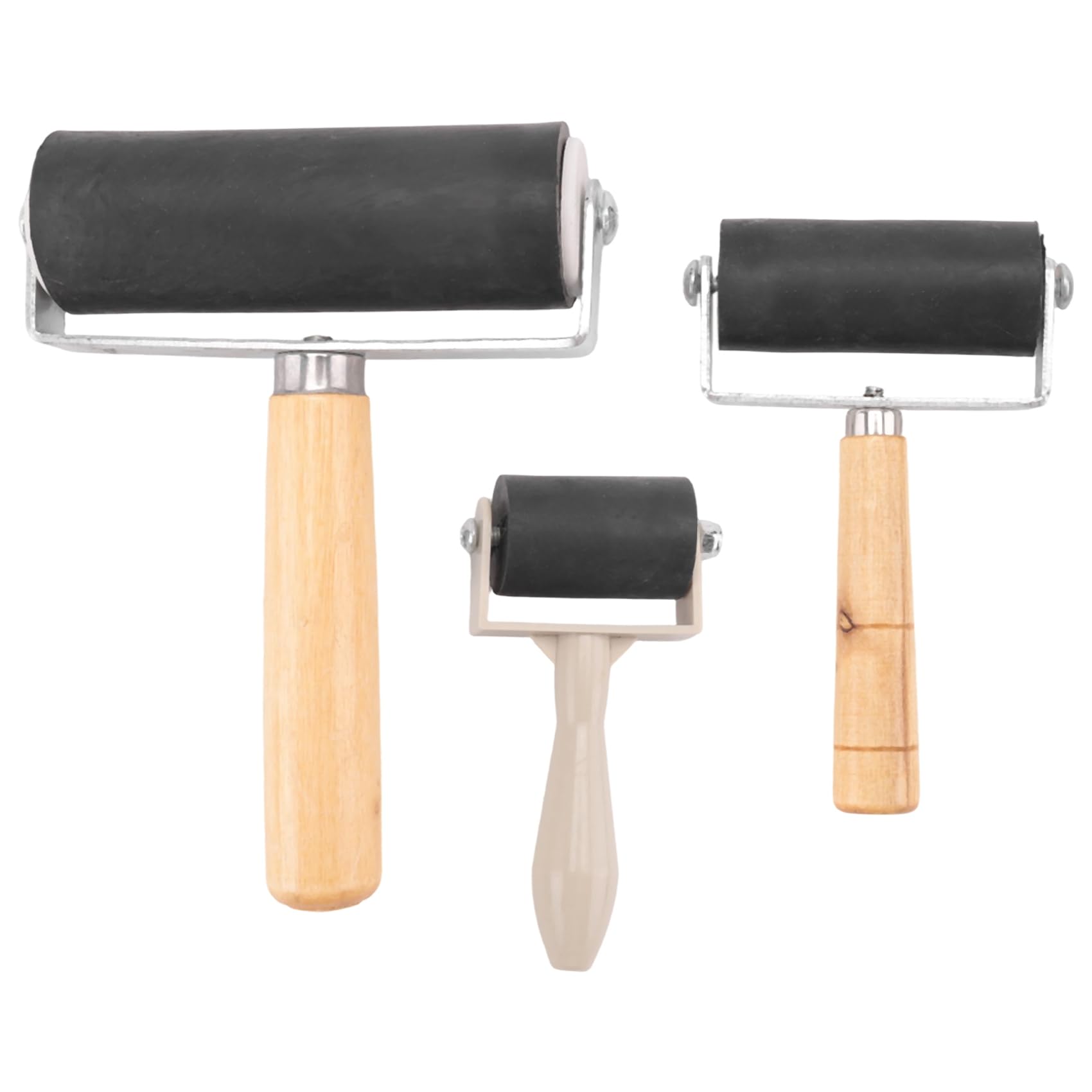 pofaa 3 Pack Rubber-Roller Brayer Rollers 1.4/2.4/4 Inch Art Craft Roller for Printmaking,Ink,Wallpapers Stamping Gluing Tools