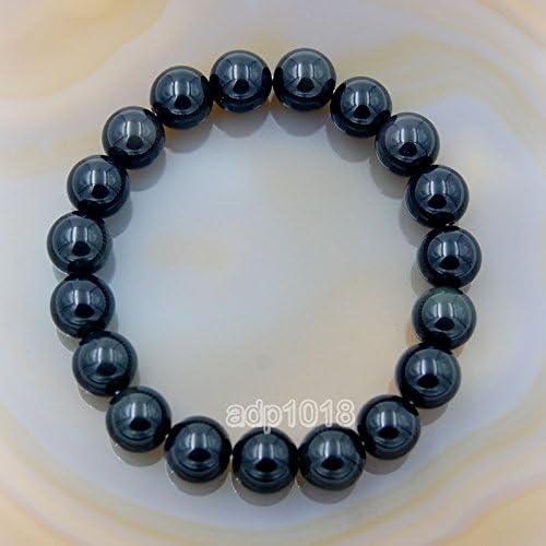 Miniatura 5 de AD Beads Brazalete con cuentas de piedras naturales con elástico, para curación Reiki 4,6,8,10,12 mm, Negro obsidiana, 8mm