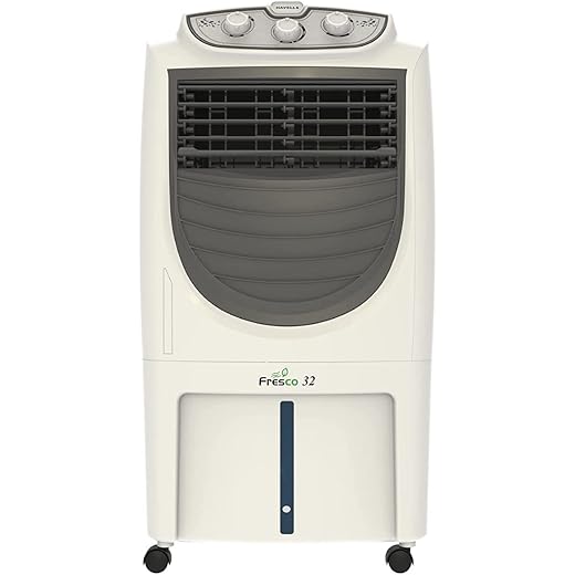 Havells Fresco 32L Personal Air Cooler for home | Powerful Air Delivery | High Density Honeycomb Pads | Auto Drain, Humidity Control, Dust Filter Net, Overload Protection | Heavy Duty (White Grey)